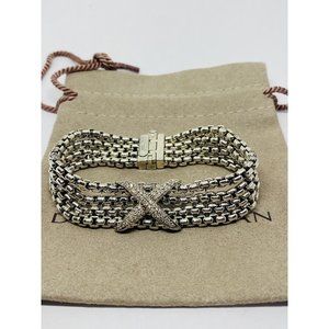 David Yurman 4 Strand 0.53ct Diamond " X " Sterling Silver Link Chain Bracelet